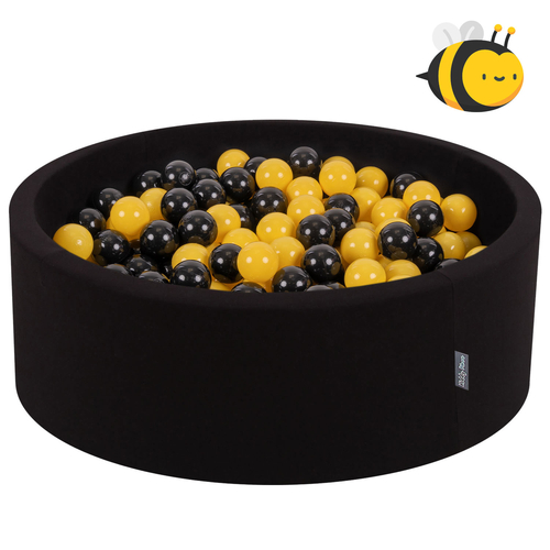 KiddyMoon Piscine à Balles ∅ 7Cm pour Bébé Rond Fabriqué En UE, Abeille: noir/jaune, 90x30cm/300 balles