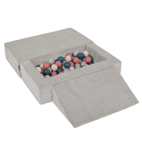 KiddyMoon Canapé en Mousse pour Enfants avec Balles et Pente Parfait Pour la Chambre D'enfant Léger Modulable Confortable Sécurisé Idéal pour Jouer et Se Détendre, gris clair: turquoise foncé/beige pastel/vert-gris/saumon, Canapé/Pente + 100 Balles