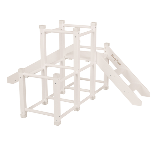 KiddyMoon aire de jeux en bois avec toboggan pour enfants, blanc, UNI