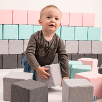 KiddyMoon Blocs Souples Jouets pour Bébé Mousse Squeeze Jouer Jouet Éducatif, cubes: gris clair/menthe, 12 Pieces