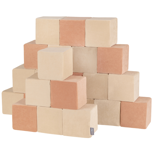 KiddyMoon Blocs De Construction En Mousse Pour Bébé Jouet Éducatif Housse En Velours, cubes: beige sableux/rose des sables, 24 Pieces