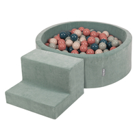 KiddyMoon Parcours Motricité En Mousse Avec Balles Enfants Favorise Créativité, Vert : turquoise foncé/beige pastel/vert de gris/saumon, Piscine (200 Balles)+ Marches