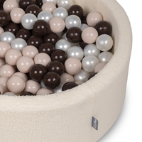 KiddyMoon Piscine à Balles Boules 7 cm pour un Remplissage plus Généreux Pour Bébés au Housse Teddy, Convient dès 8 Mois, Crème: Beige Pastel/Marron/Perle, 90x30cm/200 Balles
