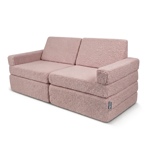 KiddyMoon Canapé Enfant en Mousse et Housse Teddy, Modulaire et Pliable, pour Jouer, Lire et se Détendre, rose, Canapés