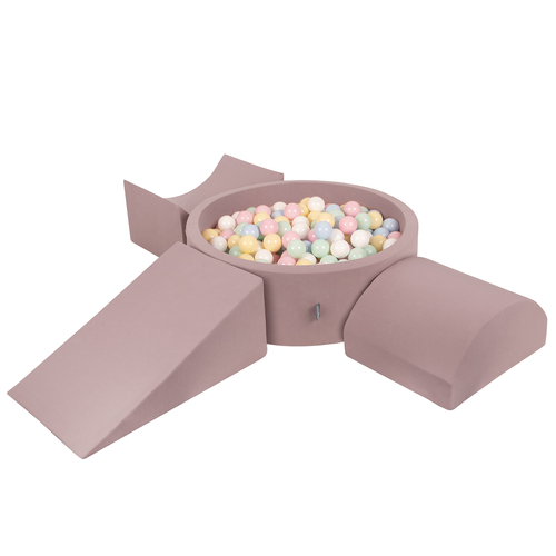 KiddyMoon Aire De Jeux en Mousse avec Rond Piscine à Balles pour Enfants, bruyère: bleu pastel/jaune pastel/blanc/menthe/rose poudré, Piscine (300 Balles) + Version 4