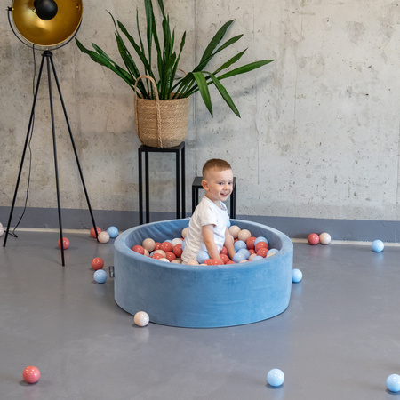 KiddyMoon Balles Colorées Plastique ∅7cm pour Piscine Enfant Bébé Fabriqué en EU, beige pastel/bleu pastel/saumon, 200 Balles/7cm