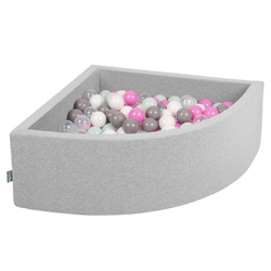 KiddyMoon Piscine à Balles ∅ 7Cm pour Bébé Quart Angulaire Fabriqué En UE, gris clair:transparent/gris/blanc/rosa/menthe, 90x30cm/200 Balles