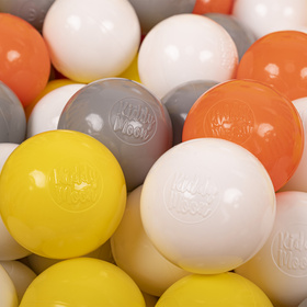 KiddyMoon Balles pour Piscine Colorées ∅6cm Plastique Enfant Bébé Fabriqué en EU, jaune/blanc/gris/orange, 1200 Balles/6cm