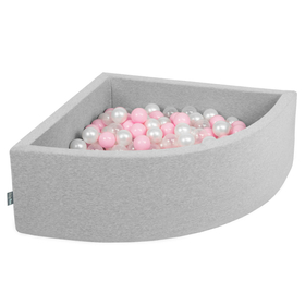 KiddyMoon Piscine à Balles ∅ 7Cm pour Bébé Quart Angulaire Fabriqué En UE, gris clair: rose poudré/perle/transparent, 90x30cm/200 balles