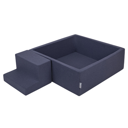 KiddyMoon Aire De Jeux en Mousse avec Carré Piscine À Balles pour Enfants, bleu foncé:vertClr/orange/turq/bleu/babybl/jaune, Piscine (100 Balles) + Marches