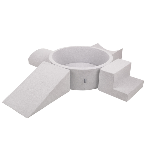 KiddyMoon Aire De Jeux en Mousse avec Rond Piscine à Balles pour Enfants, gris clair: blanc/gris/rose poudré, Piscine (300 Balles) + Version 5