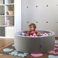 KiddyMoon Piscine à Balles ∅ 7Cm pour Bébé Rond Fabriqué En UE, gris clair:gris/blanc/rose, 90x30cm/200 balles