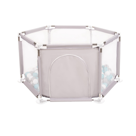 parc bébé hexagonal pliable avec balles plastiques, Gris:gris/blanc/turquoise, 400 balles