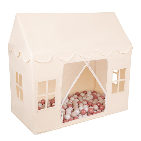 KiddyMoon Tente de Jeu Pour Enfants Maison De Jeu Pliable Tente Enfant Espace Créatif Pour Enfants Coin Douillet Idéal Pour Jouer À L’Intérieur Et À L’Extérieur, naturel: beige pastel/saumon/blanc, 400 Balles