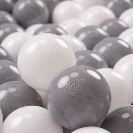 KiddyMoon Balles Colorées Plastique ∅7cm pour Piscine Enfant Bébé Fabriqué en EU, blanc/gris, 300 Balles/7cm