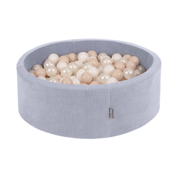 KiddyMoon Piscine À Balles pour Enfants Mousse Côtelé Pour Motricité Bébé, gris foncé : beige pastel/blanc/perle, 90x30cm/300 Balles