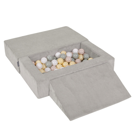 KiddyMoon Canapé en Mousse pour Enfants avec Balles et Pente Parfait Pour la Chambre D'enfant Léger Modulable Confortable Sécurisé Idéal pour Jouer et Se Détendre, gris clair: beige pastel/vert-gris/jaune pastel/blanc, Canapé/Pente + 100 Balles