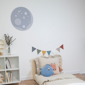 Déco murale KiddyMoon Relief 3D décoration en bois contreplaqué, lune pleine : gris , UNI
