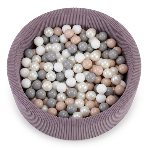 KiddyMoon Piscine Bébé, Piscine À Balles Pour Bébé Et Enfant, Piscine Enfant En Mousse Douce, Housse Côtelée Lavable, Violet: Beige pastel/Blanc/Perle/Gris, 90x30cm/200 Balles