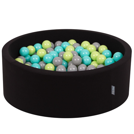 KiddyMoon Piscine à Balles ∅ 7Cm pour Bébé Rond Fabriqué En UE, noir: vert clair/turquoise clair/gris, 90x30cm/200 balles