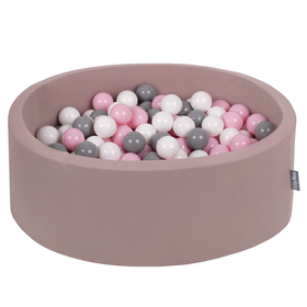 KiddyMoon Piscine à Balles ∅ 7Cm pour Bébé Rond Fabriqué En UE, Béruée: blanc/gris/rose poudre, 90x30cm/200 balles