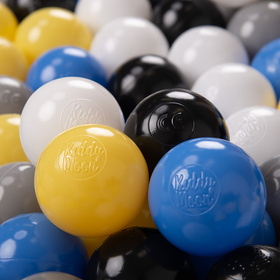 KiddyMoon Balles pour Piscine Colorées ∅6cm Plastique Enfant Bébé Fabriqué en EU, noir/blanc/gris/bleu/jaune, 200 Balles/6cm