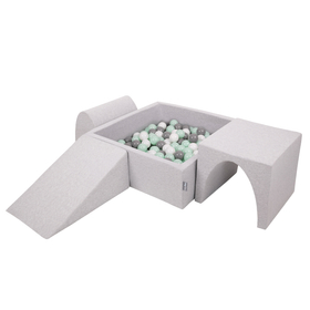 KiddyMoon Aire De Jeux en Mousse avec Carré Piscine À Balles pour Enfants, gris clair: blanc/gris/menthe, Piscine (200 Balles) + Version 2