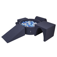 KiddyMoon Aire De Jeux en Mousse avec Rond Piscine à Balles pour Enfants, bleu foncé:babyblue/bleu/perle, Piscine (300 Balles) + Version 3