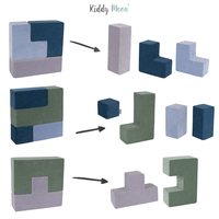 KiddyMoon blocs mous pour bébé cubes de construction en mousse housse velours, bleu lagune/vert forêt/bleu glacier/gris de montagnes, 9 Pieces