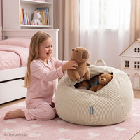 KiddyMoon pouf enfant rangement jouets zippé fonction assise polyester, beige, sac