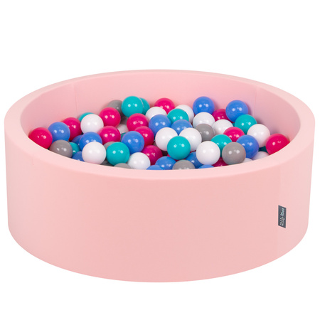 KiddyMoon Piscine à Balles ∅ 7Cm pour Bébé Rond Fabriqué En UE, rose: blanc/gris/bleu/rose foncé/turquoise clair, 90x30cm/200 balles