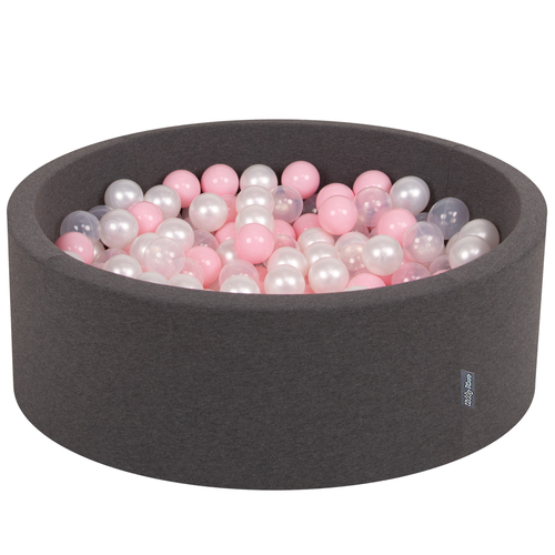 KiddyMoon Piscine à Balles ∅ 7Cm pour Bébé Rond Fabriqué En UE, gris foncé: rose poudré/perle/transparent, 90x30cm/200 balles