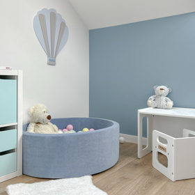 Déco murale KiddyMoon Relief 3D décoration en bois contreplaqué, montgolfière : bleu/gris, UNI