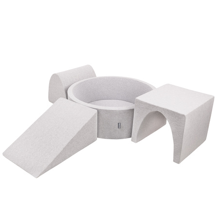KiddyMoon Aire De Jeux en Mousse avec Rond Piscine à Balles pour Enfants, gris clair: blanc/gris/rose poudré, Piscine (200 Balles) + Version 2