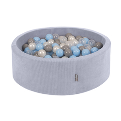 KiddyMoon Piscine À Balles pour Enfants Mousse Côtelé Pour Motricité Bébé, Gris foncé : perle/gris/transparent/babyblue, 90x30cm/100 balles