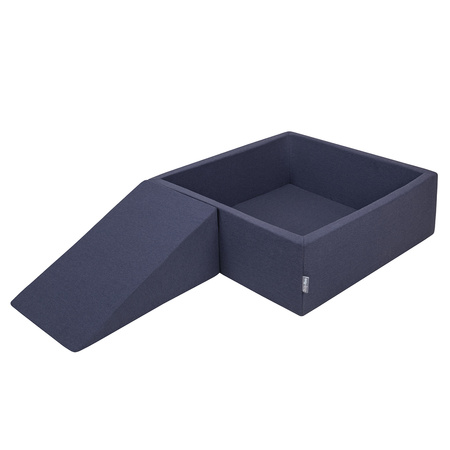 KiddyMoon Aire De Jeux en Mousse avec Carré Piscine À Balles pour Enfants, bleu foncé:blanc/gris/menthe, Piscine (100 Balles)+ Pente