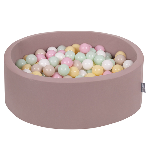 KiddyMoon piscine à balles ronde en mousse pour bébé et enfant, bassin sensoriel intérieur, housse lavable, inclus balles sécurisées, Béruée: beige pastel/jaune pastel/blanc/menthe/rose poudre, 90x30cm/200 balles