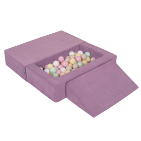 KiddyMoon Canapé en Mousse pour Enfants avec Balles et Pente Parfait Pour la Chambre D'enfant Léger Modulable Confortable Sécurisé Idéal pour Jouer et Se Détendre, violet: beige pastel/jaune pastel/blanc/menthe/rose poudré, Canapé/Pente + 100 Balles