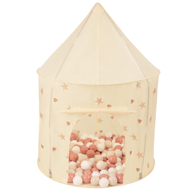 Tente de Jeu Pour Enfants Château Maison de Jeu En Forme De Pavillon De Jeu Avec Balles Pliable Tente Pop-Up Enfant Motifs D'Étoiles Et De Cœurs, beige clair: beige pastel/saumon/blanc, 100 balles