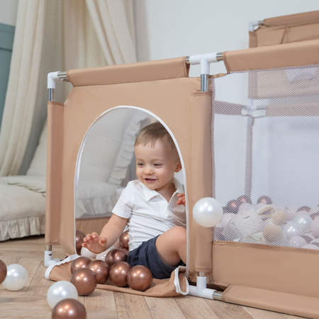 parc bébé avec balles plastiques aire de jeu pliable basket, beige : beige pastel/bleu pastel/saumon, 100 balles
