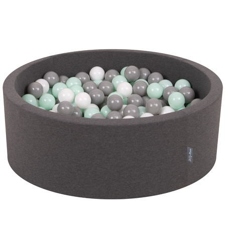KiddyMoon Piscine à Balles ∅ 7Cm pour Bébé Rond Fabriqué En UE, gris foncé:blanc/gris/menthe, 90x30cm/200 balles
