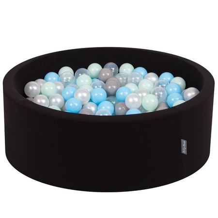 KiddyMoon Piscine à Balles ∅ 7Cm pour Bébé Rond Fabriqué En UE, noir: perle/gris/transparent/babyblue/menthe, 90x30cm/200 balles