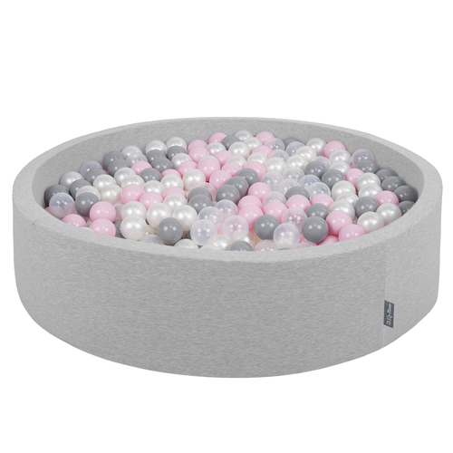 KiddyMoon Piscine À Balles Grande Rond pour Bébé, Fabriqué en UE, gris cl:perle-gris-transp-rose poudré, 120x30cm/200 balles