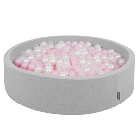 KiddyMoon Piscine À Balles Grande Rond pour Bébé, Fabriqué en UE, gris clair:rose poudré-perle-transparent, 120x30cm/200 balles