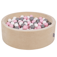 KiddyMoon Velours Piscine à Balles ∅7Cm pour Bébé Rond Fabriqué en EU, beige sableux: blanc/gris/rose poudré, 90x30cm/300 balles