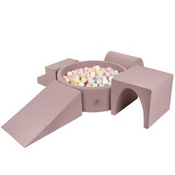 KiddyMoon Aire De Jeux en Mousse avec Rond Piscine à Balles pour Enfants, bruyère: bleu pastel/jaune pastel/blanc/menthe/rose poudré, Piscine (200 Balles) + Version 3