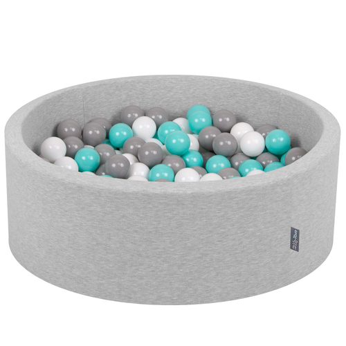 KiddyMoon Piscine à Balles ∅ 7Cm pour Bébé Rond Fabriqué En UE, gris clair:blanc/gris/turquoise clair, 90x30cm/300 Balles