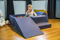 KiddyMoon Piscine à Balles ∅ 7Cm pour Bébé Carré Fabriqué En UE, bleu foncé:babybleu/bleu/perle, 90x30cm/300 balles