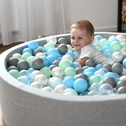 KiddyMoon Piscine à Balles ∅ 7Cm pour Bébé Rond Fabriqué En UE, gris clair:perle/gris/transparent/babyblue/menthe, 90x30cm/200 balles