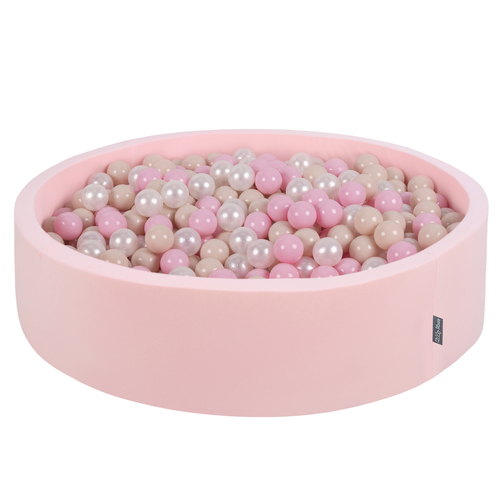 KiddyMoon Piscine À Balles Grande Rond pour Bébé, Fabriqué en UE, rose: beige pastel/rose poudré/perle, 120x30cm/300 balles